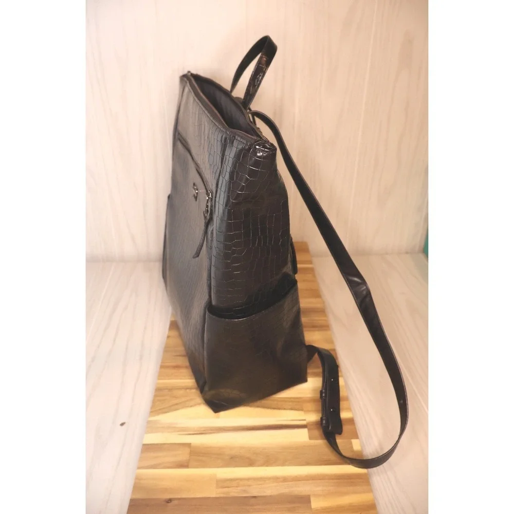 Freshly Picked Classic Diaper Backpack Black Croc Embossed Vegan Leather